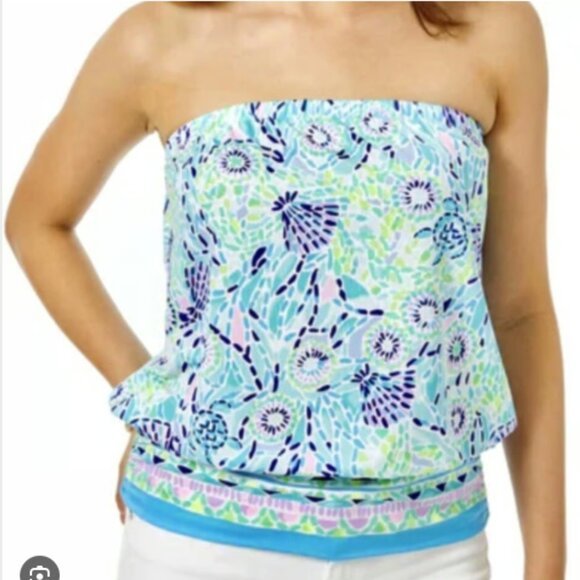 Lilly Pulitzer Tops - Lily Pulitzer Adella Tube Top Open Water blue Ibiza Size XXS NWT